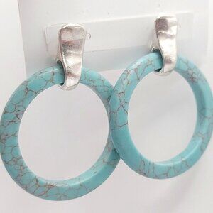 Robert Lee Morris Soho Signed Turquoise 2" Hoops earrings silver